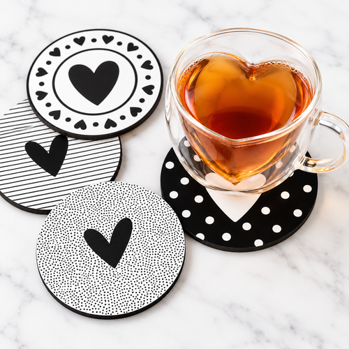 Non-Slip Round Heart Pattern Drink Coaster Set Bowlift