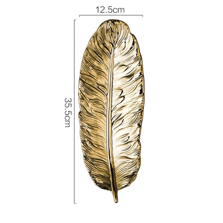 BowLift | Nordic Light Luxury Style on Golden Feather Plate Retro Jewelry Plate Storage Plate Snack Plate Home Decor