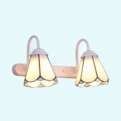 BowLift | 2 Heads Vanity Lighting Fixture Tiffany Cone White/Blue Glass Wall Mounted Lamp for Bedroom