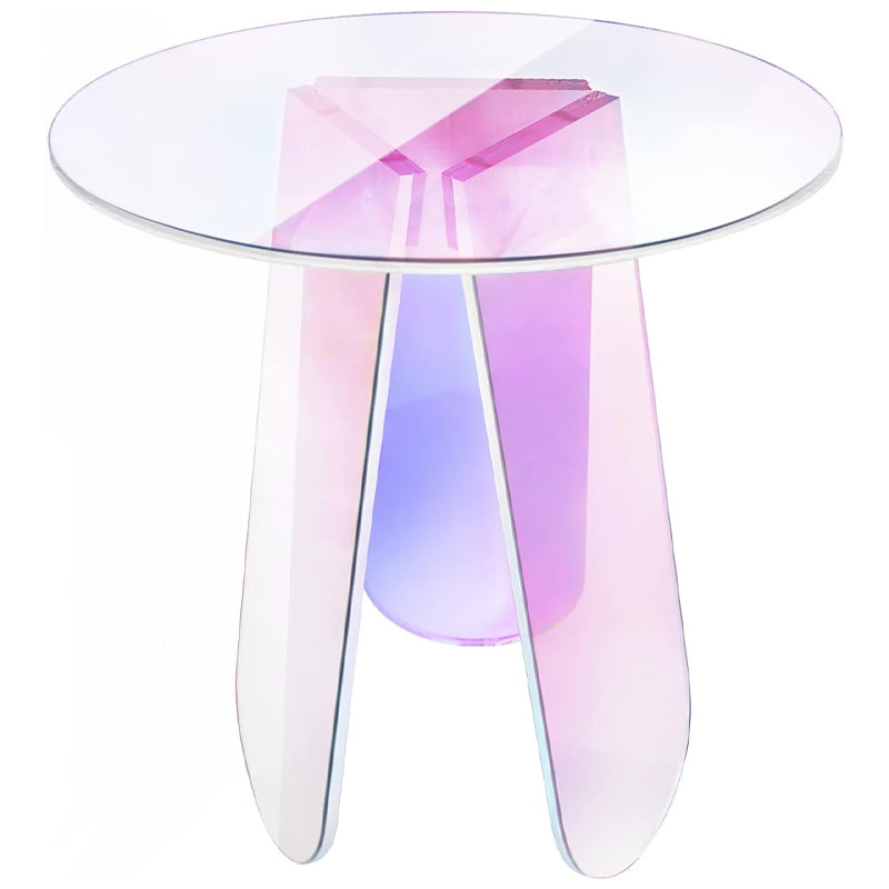 BowLift | Round Side Table Iridescent Acrylic Coffee Table Modern Accent Table Colorful Table for Bed Room Living Room