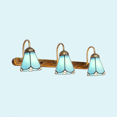 BowLift | Cone Wall Mount Light Tiffany Blue/White Glass 3 Heads Brass Wall Lamp Fixture