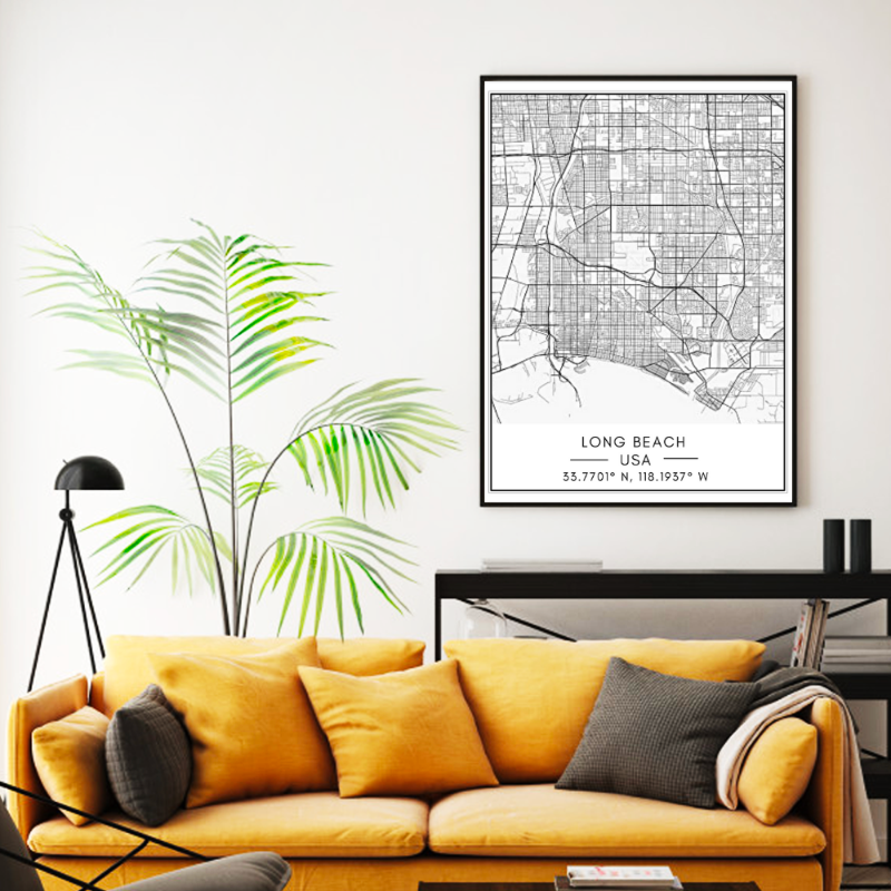 Long Beach City Map - Canvas Wall Art Painting | Bowlift