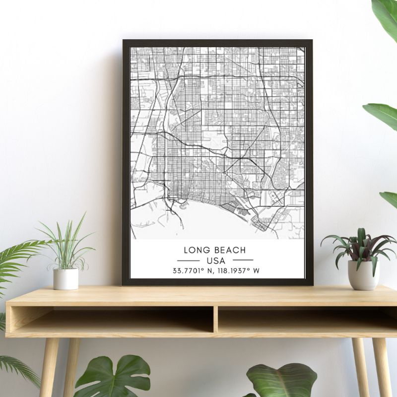 Long Beach City Map - Canvas Wall Art Painting | Bowlift