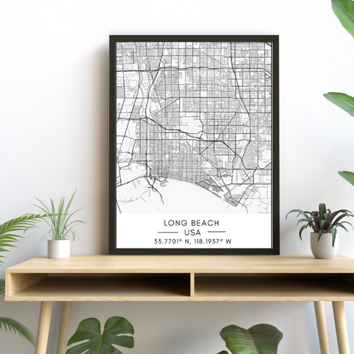 Long Beach City Map - Canvas Wall Art Painting | Bowlift