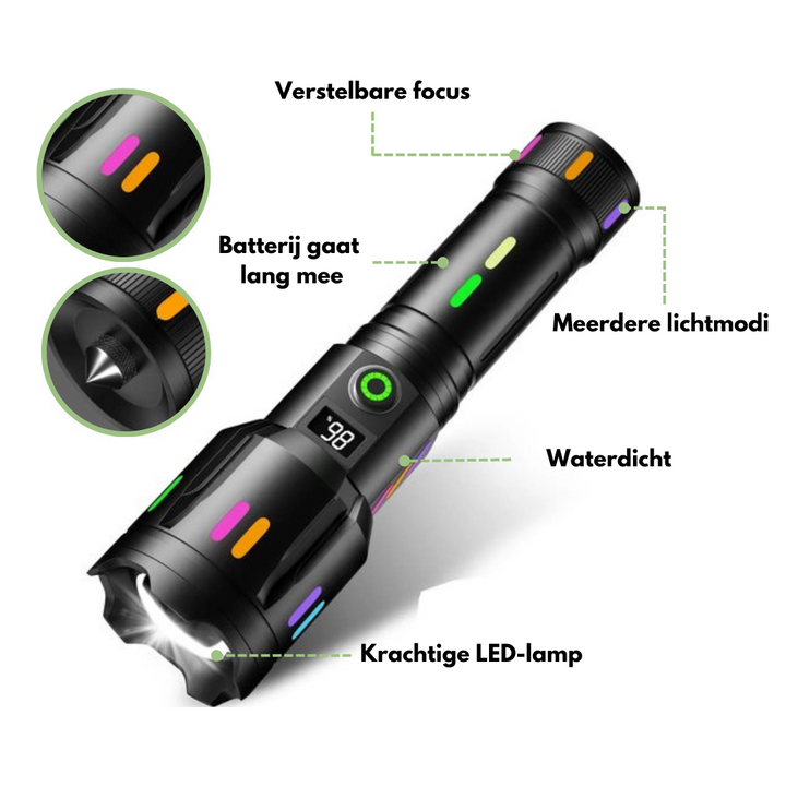 BowLift | LED Flashlight With Power Display – Rechargeable High-Performance Flashlight With Glass Breaker & USB-C