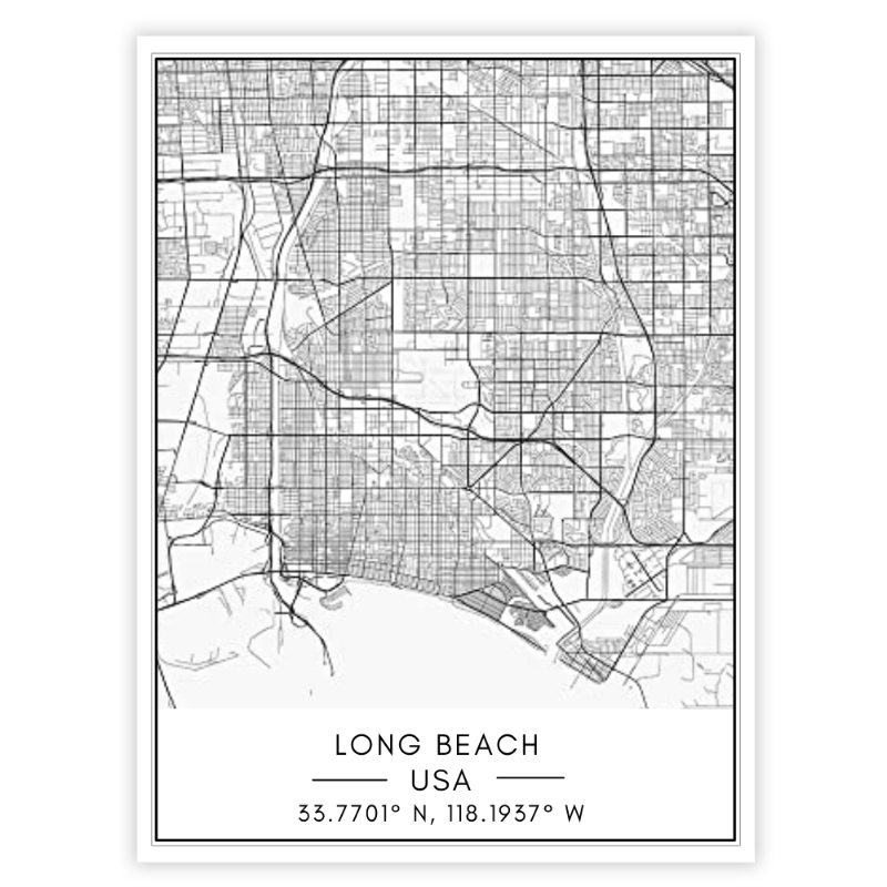 Long Beach City Map - Canvas Wall Art Painting | Bowlift