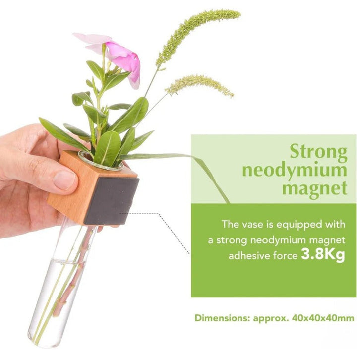 BowLift | Magnetic Mini Vase – Wood & Glass Wall-Mount Decor for Flowers & Cuttings