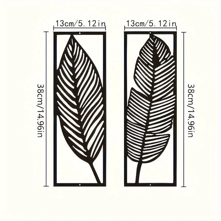 Set of 2Pcs Leaf Silhouettes Metal Wall Art 3D Sculptured Iron Craft Leaves Feathers Wall Decor For Living Room Dining Room Garden Creative Nordic Home Decor | Bowlift