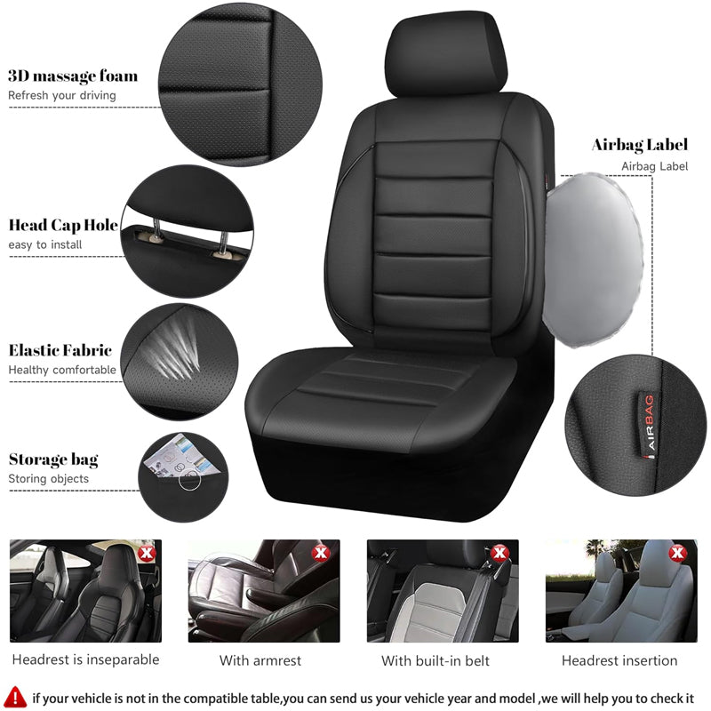 BowLift | Leather Seat Covers Water Resistant 3D Foam Back Support Universal Car Seat Covers Full Set Seats