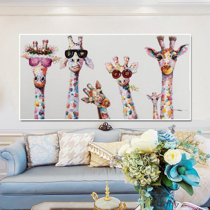 Cartoon Giraffes - Canvas Wall Art Painting | Bowlift
