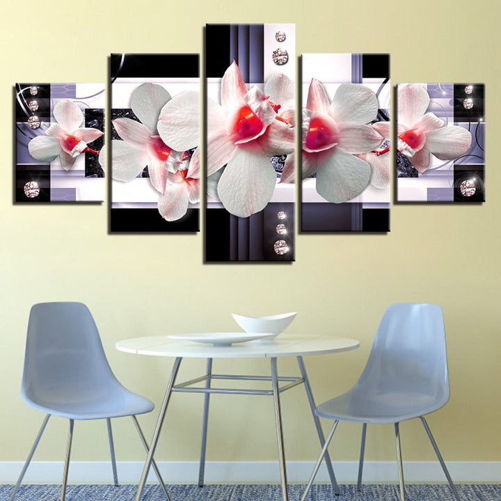 5 Piece Red Hue White Flower - Canvas Wall Art Painting | Bowlift