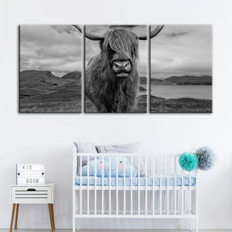 Black and White Cow-Canvas Wall Art Painting 3 Pieces | Bowlift