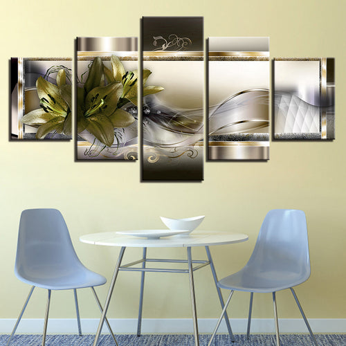 Shadowed Yellow Lilies 5 Piece - Canvas Wall Art Painting | Bowlift