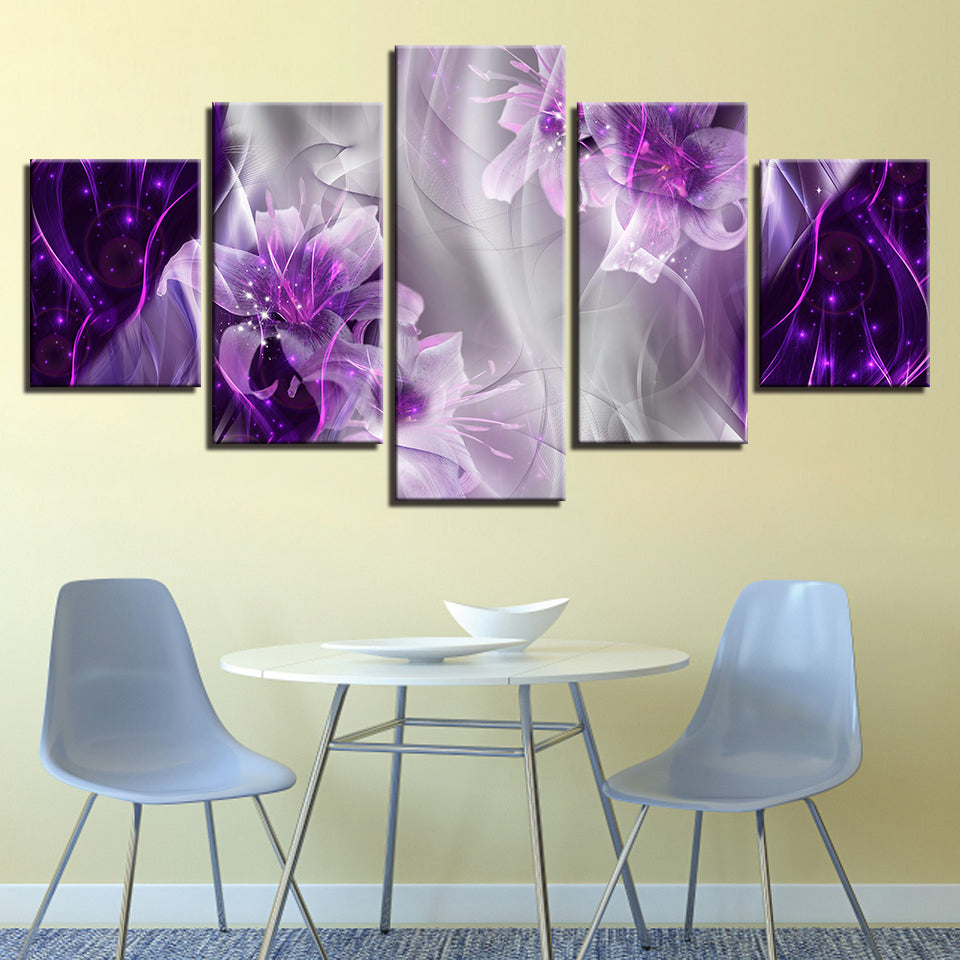 Fantasy Purple Lilies 5 Piece - Canvas Wall Art Painting | Bowlift
