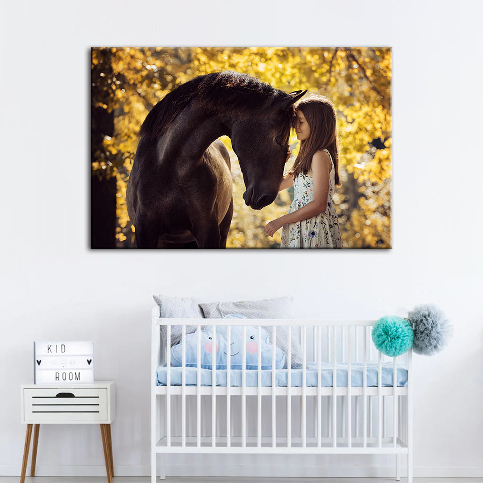 Friendship Between a Girl and Horse - Canvas Wall Art Painting | Bowlift