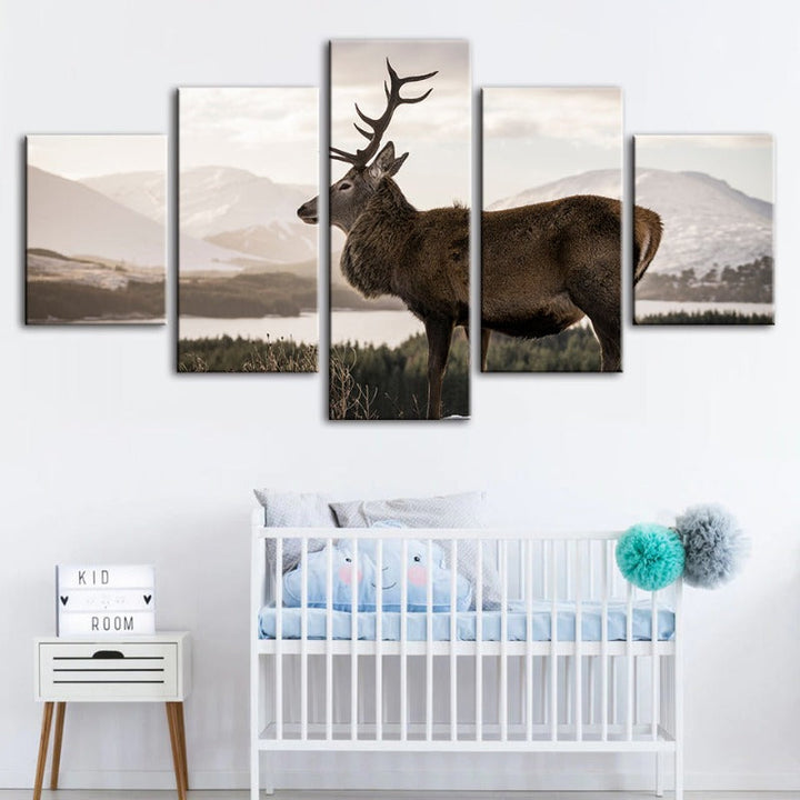 5 Piece Somber Winter Deer - Canvas Wall Art Painting | Bowlift