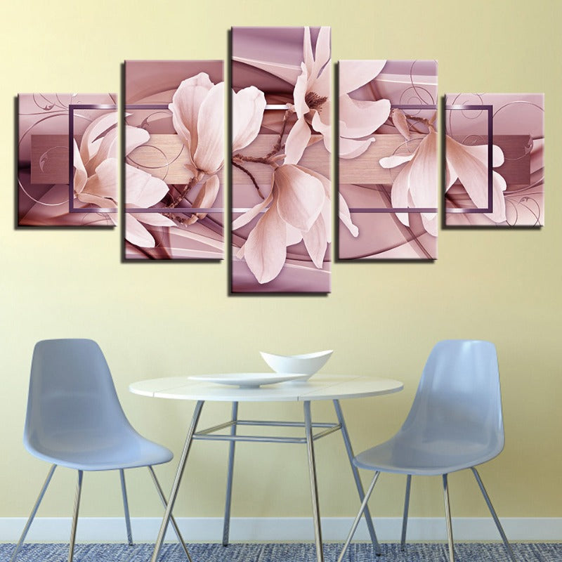 5 Piece Light Pink Flower - Canvas Wall Art Painting | Bowlift