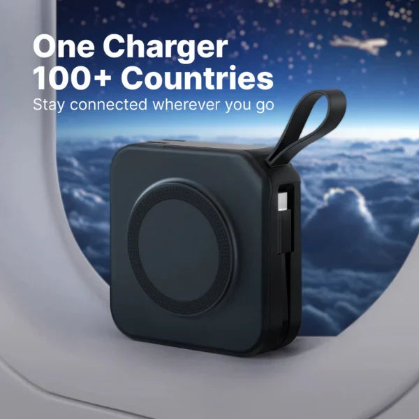 BowLift | TravelBank | Portable 5-in-1 Wall Charger | Wireless Charging, Power Bank & Multi-Device Charging