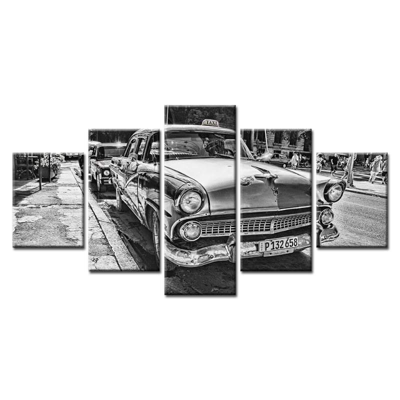 5 Piece Black & White Vintage Car - Canvas Wall Art Painting | Bowlift