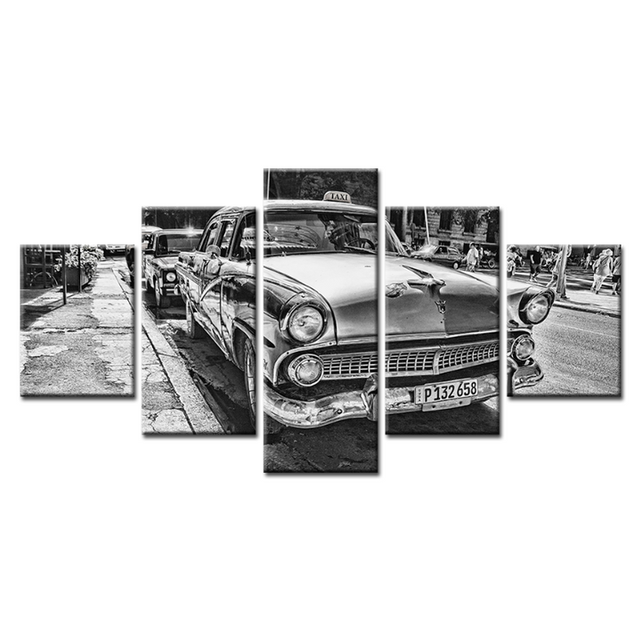 5 Piece Black & White Vintage Car - Canvas Wall Art Painting | Bowlift