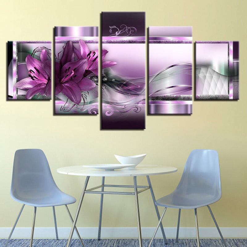 5 Piece Purple Tulip Flower - Canvas Wall Art Painting | Bowlift
