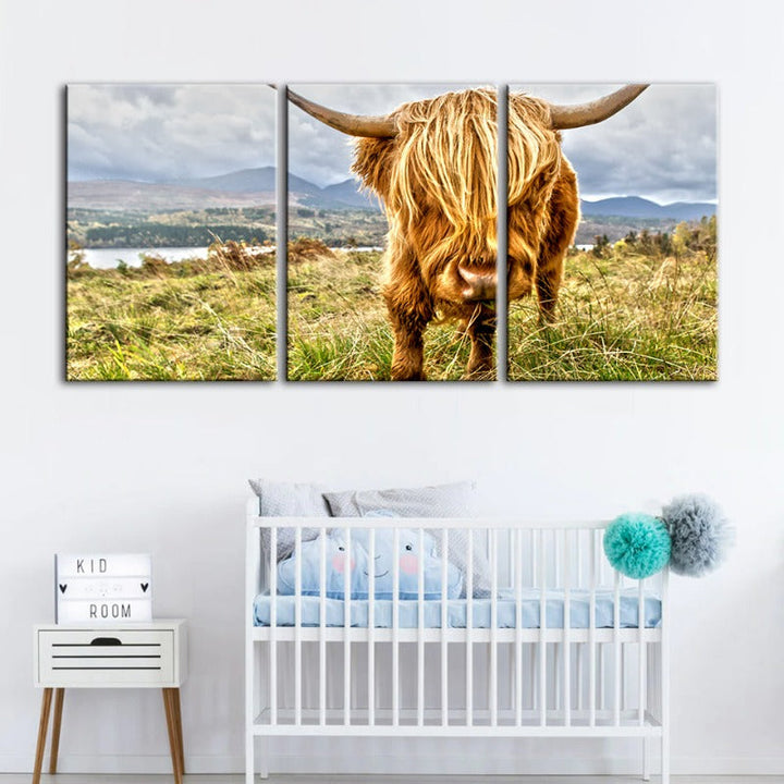 Cute Wild Cow-Canvas Wall Art Painting 3 Pieces | Bowlift