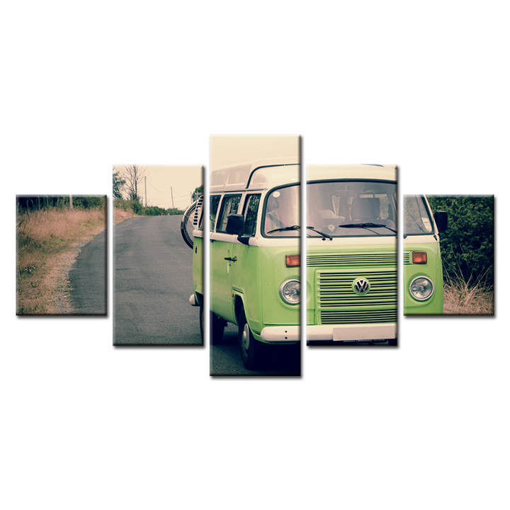 5 Piece Light Green Vintage Bus Car - Canvas Wall Art Painting | Bowlift