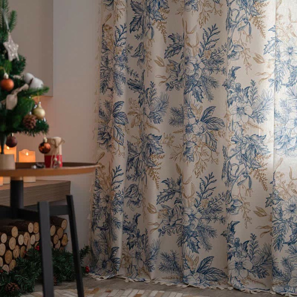 BowLift | Farmhouse Botanical Blue Floral Curtain