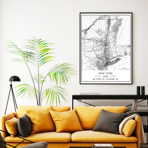 New York City Map- Canvas Wall Art Painting | Bowlift