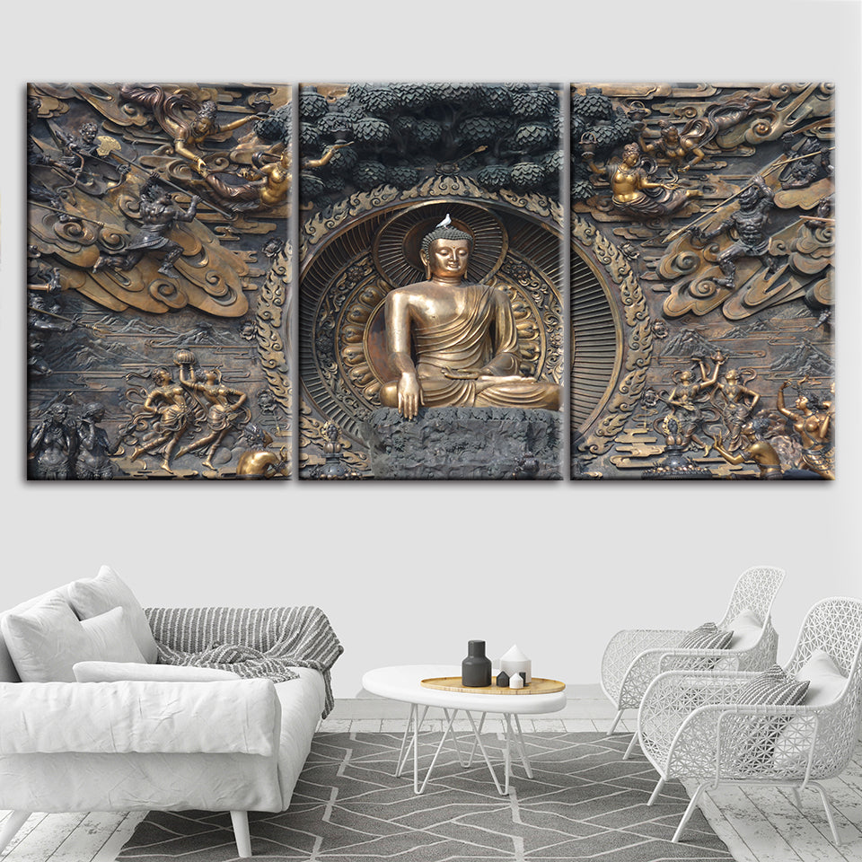 Peaceful Mahavira 3 Piece - Canvas Wall Art Painting | Bowlift