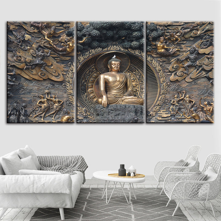 Peaceful Mahavira 3 Piece - Canvas Wall Art Painting | Bowlift