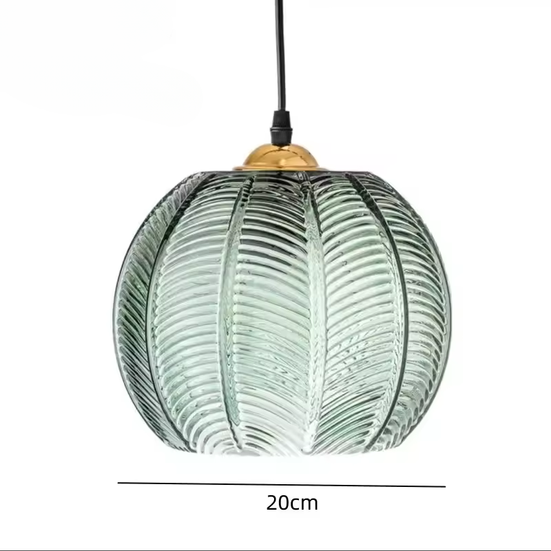 BowLift | Scandinavian Glass Pendant Lamp with Green Leaf Pattern