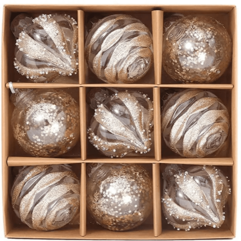 BowLift | GlossParty Christmas Hanging Decorations – Set of 9 Plastic Ornaments with Snowflake and Balloon Design