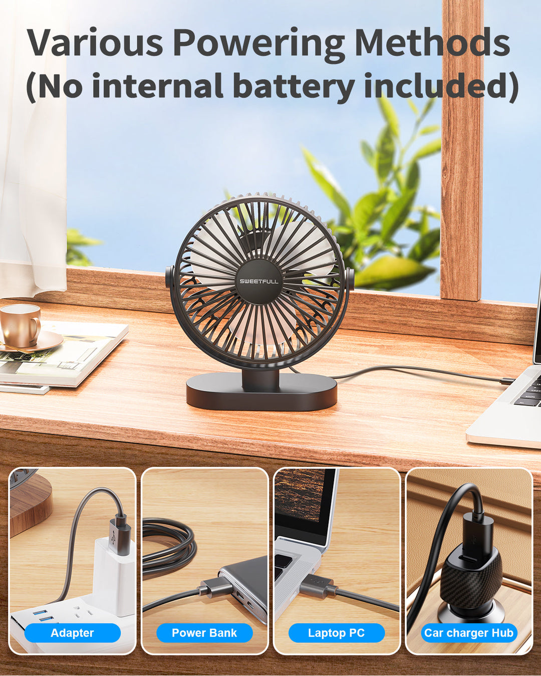 6.5 Inch USB Small Desk Fan for Home Office Car Outdoor Travel | Bowlift