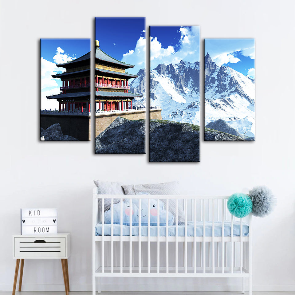 Temple In The Mountains 4 Piece - Canvas Wall Art Painting | Bowlift
