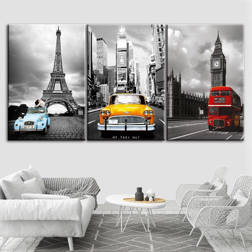 Primary Color Cars 3 Piece - Canvas Wall Art Painting | Bowlift