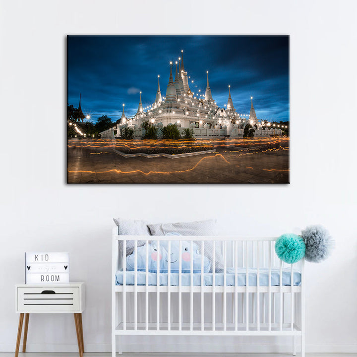 Beautiful Temple Night Time - Canvas Wall Art Painting | Bowlift