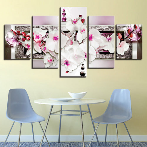 Stunning White And Pink Orchids 5 Piece - Canvas Wall Art Painting | Bowlift