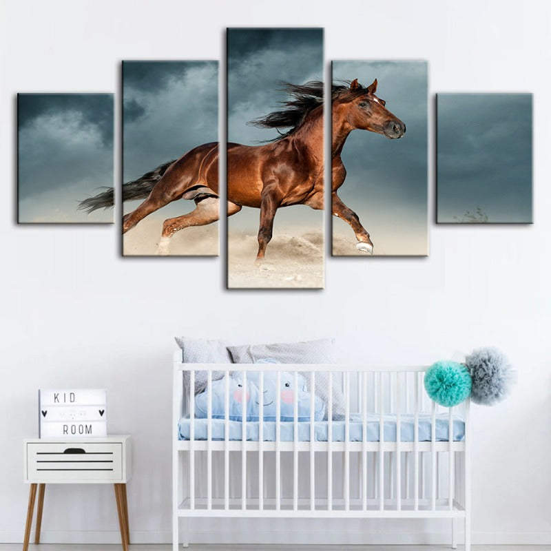 5 Piece Brown Horse in Desert - Canvas Wall Art Painting | Bowlift