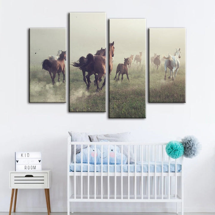 4 Piece Running Horses - Canvas Wall Art Painting | Bowlift