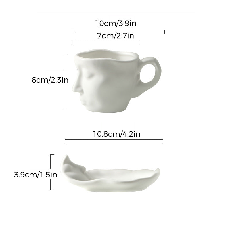 Metal Touching Face Creative Ceramic Kiss Coffee Cup, Artistic Vibe Mug & Saucer Set | Bowlift
