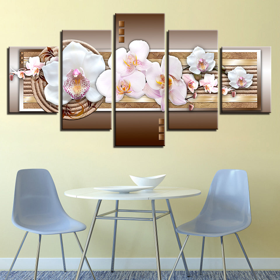 Classy Pink Orchids 5 Piece-Canvas Wall Art Painting | Bowlift