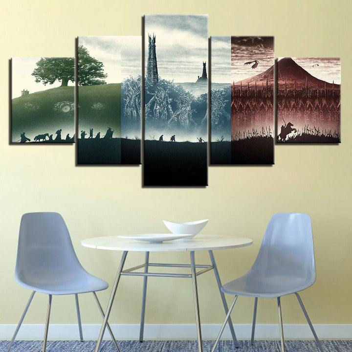 5 Piece Monochromatic Landscapes - Canvas Wall Art Painting | Bowlift