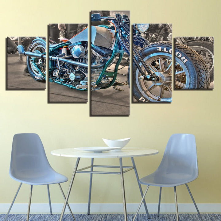 5 Piece Close Up Blue Rider Bike - Canvas Wall Art Painting | Bowlift