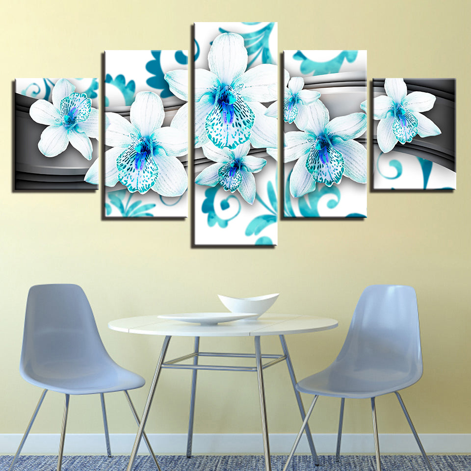Piece Blue Hue White Flower - Canvas Wall Art Painting | Bowlift