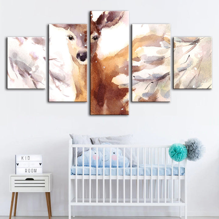 5 Piece Young Elegant Deer - Canvas Wall Art Painting | Bowlift