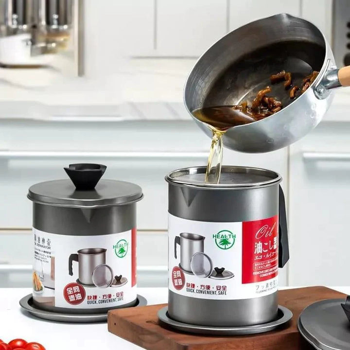 1.4L Kitchen Stainless Steel Kitchen Oil Filter Pot Bowlift