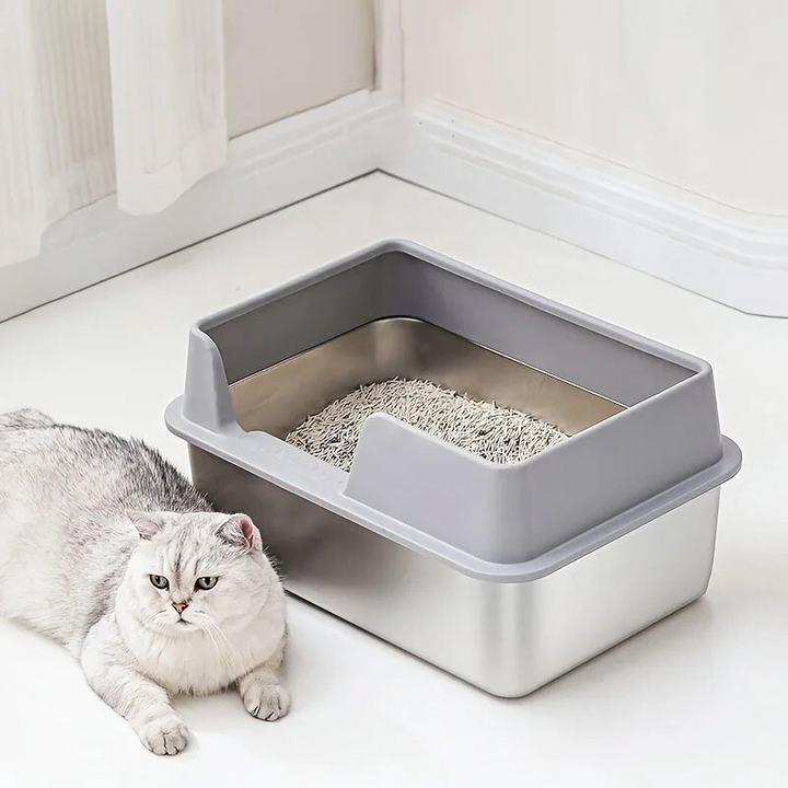 BowLift | Stainless Steel Cat Litter Box | Non-Stick, High Wall Enclosure