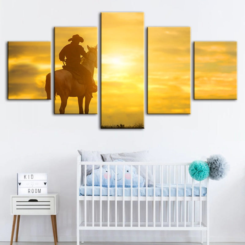 5 Piece A Cowboy And His Steed - Canvas Wall Art Painting | Bowlift