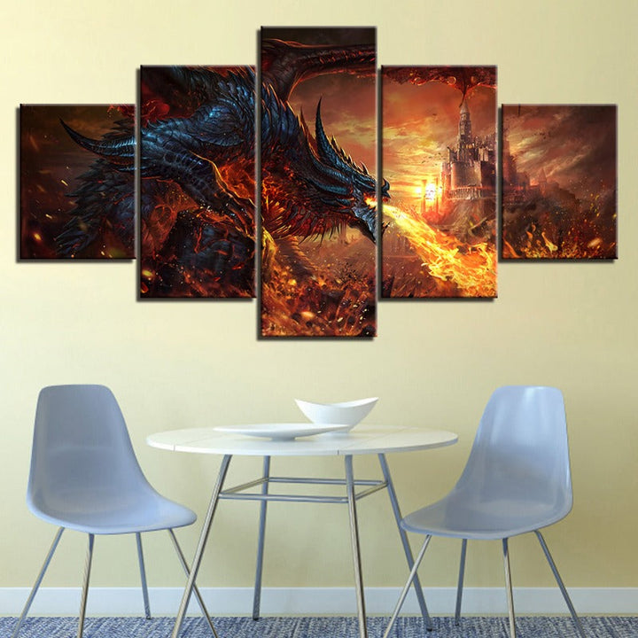 Dragon And Castle - 5 Piece Canvas Wall Art Painting | Bowlift